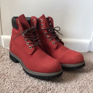 Red and Black Timberland Boots